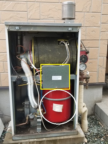 大里郡寄居町O様の交換工事前、サンデンのCEB-M071Cの本体内部